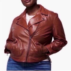 Plus Size Able Maha Leather Moto Jacket Whiskey